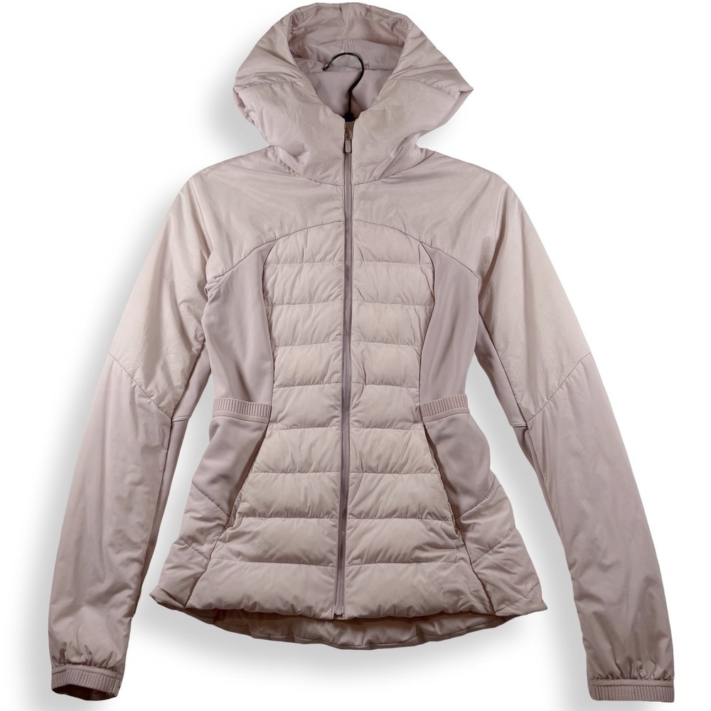 Lululemon Down For It All Jacket Womens 4 Mauve Pink Hooded Running Puffer
